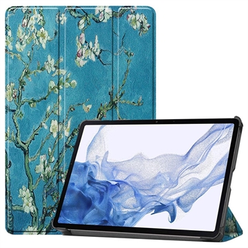 Samsung Galaxy Tab S9 Tri-Fold Serie Smart Folio Hülle - Weiß Blumen