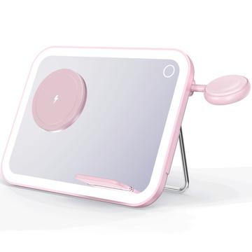 V22 3-in-1 MagSafe Wireless Ladegerät mit LED-Makeup-Spiegel, Nachtlicht - Pink