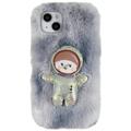 3D Plush Pelziger Winter iPhone 14 Plus TPU Hülle - Grau Spaceman