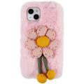 3D Plush Pelziger Winter iPhone 14 Plus TPU Hülle - Rosa Blume