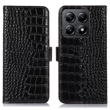 Xiaomi 14T Pro Crocodile Serie Lederhülle mit Geldbörse mit RFID - Schwarz