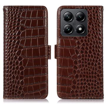 Xiaomi 14T Pro Crocodile Serie Lederhülle mit Geldbörse mit RFID - Braun