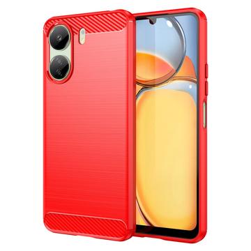 Xiaomi Poco C65/Redmi 13C Gebürstete TPU Hülle - Karbonfaser - Rot