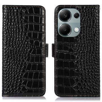 Xiaomi Redmi Note 13 Pro 4G/Poco M6 Pro Crocodile Serie Lederhülle mit Geldbörse mit RFID - Schwarz