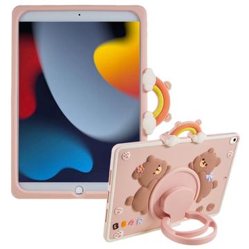 iPad 10.2 2019/2020/2021 Cartoon Bär Silikonhülle mit Kickstand - Pink