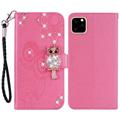 iPhone 14 Eule Strass Wallet Hülle - Hot Pink