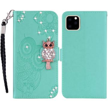 iPhone 14 Pro Eule Strass Wallet Case - Cyan