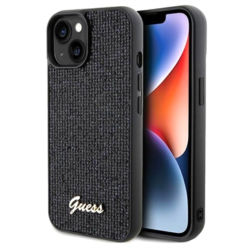 iPhone 15 Guess Disco Metal Script Logo Case - Schwarz