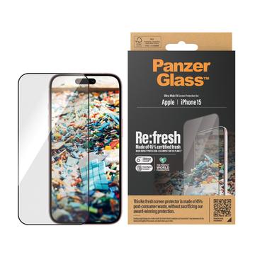 iPhone 15 PanzerGlass Re:fresh Ultra-Wide Fit Panzerglas mit EasyAligner - Schwarzer Rand