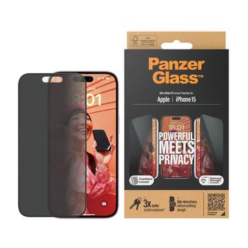 iPhone 15 PanzerGlass Ultra-Wide Fit Privacy EasyAligner Panzerglas - Schwarz Rand