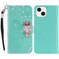 iPhone 15 Plus Eule Strass Wallet Case - Cyan