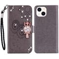 iPhone 15 Plus Eule Strass Wallet Case - grau