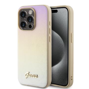 iPhone 15 Pro Guess Iridescent Metal Script Hybrid Hülle - Gold