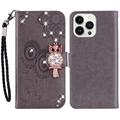 iPhone 15 Pro Max Eule Strass Wallet Case - grau