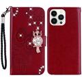 iPhone 15 Pro Max Eule Strass Wallet Case - rot