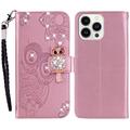 iPhone 15 Pro Max Eule Strass Wallet Case - Rose Gold