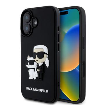 iPhone 16 Karl Lagerfeld 3D Rubber Karl & Choupette NFT Hülle - Schwarz