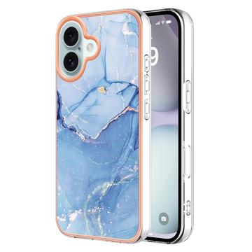 iPhone 16 Galvanisierte IMD TPU-Hülle mit Marmormuster - Blau