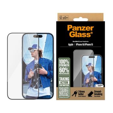 iPhone 16/15 PanzerGlass Ultra-Wide Fit EasyAligner Panzerglas - Schwarz Rand