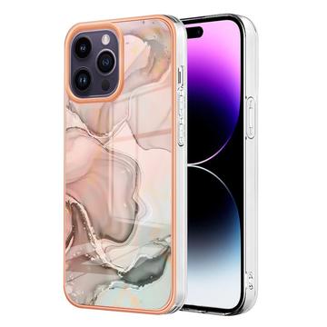 iPhone 16 Pro Galvanisierte IMD TPU-Hülle mit Marmormuster - Rosa