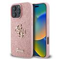 iPhone 16 Pro Max Guess Fixed Glitter 4G Metal Logo Hülle - Rosa