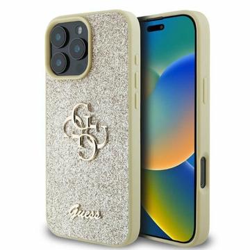 iPhone 16 Pro Max Guess Fixed Glitter 4G Metal Logo Hülle - Gold