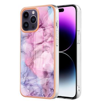 iPhone 16 Pro Max Galvanisierte IMD TPU-Hülle mit Marmormuster - Blau / Rosa