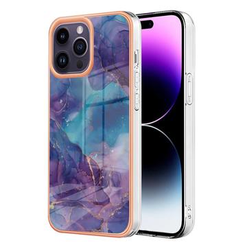 iPhone 16 Pro Max Galvanisierte IMD TPU-Hülle mit Marmormuster - Purpur