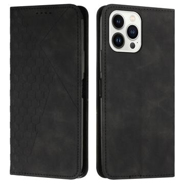 iPhone 16 Pro Max Brieftaschenhülle mit Rautenmuster mit Magnetverschluss - Schwarz