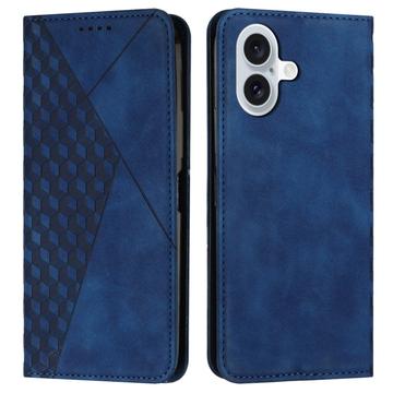 iPhone 16 Rhombus Muster Wallet Case mit Magnetverschluss - Blau